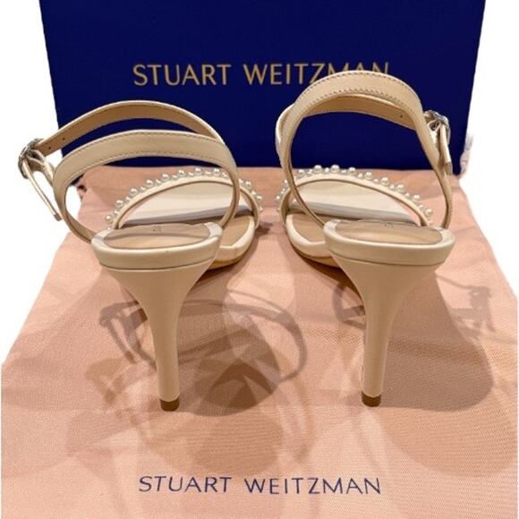 NEW Stuart Weitzman 9 Dancer 75 Demipearl Heel Sandal Calf Leather White Wedding - Picture 8 of 13